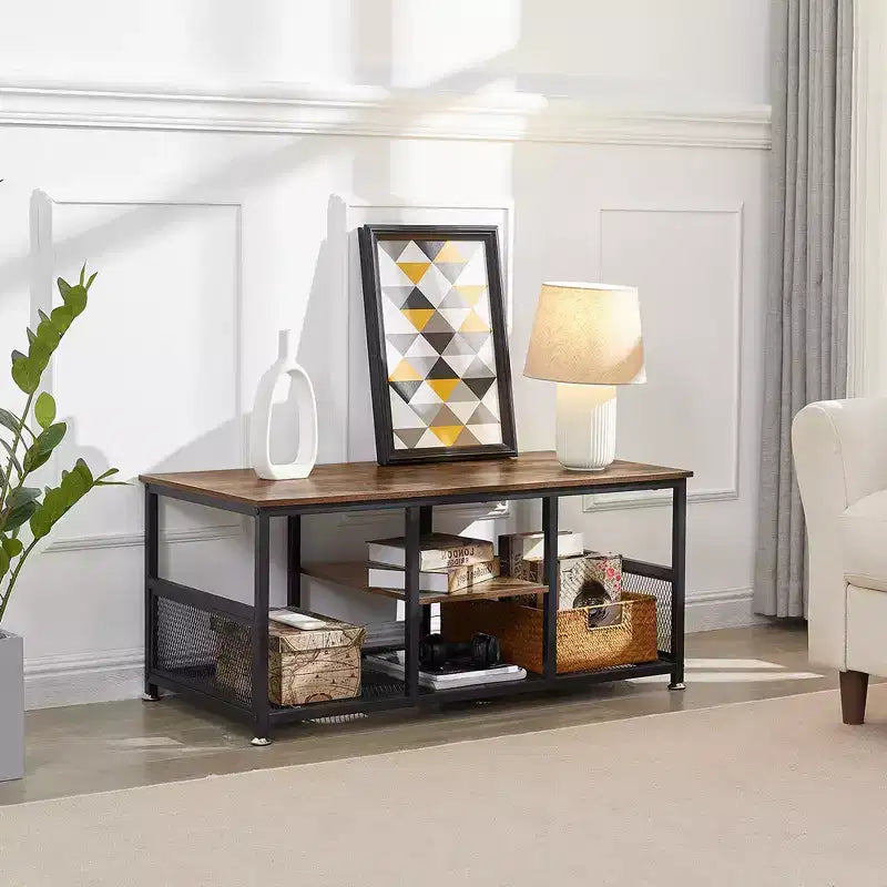 39.4 Inch Rectangle Coffee Table with Storage Shelf, Industrial Entertainment Center