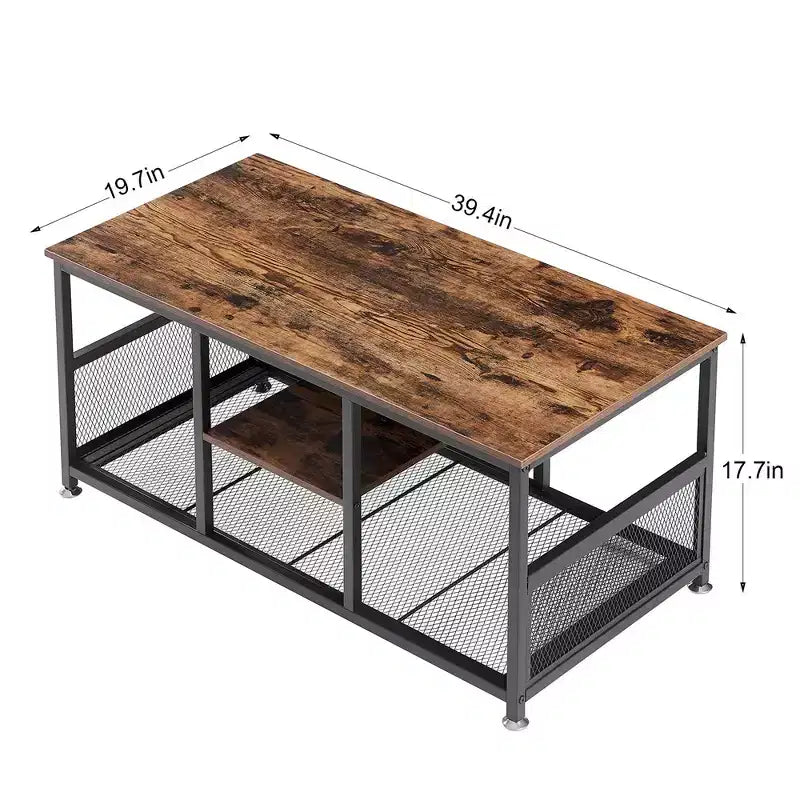 39.4 Inch Rectangle Coffee Table with Storage Shelf, Industrial Entertainment Center