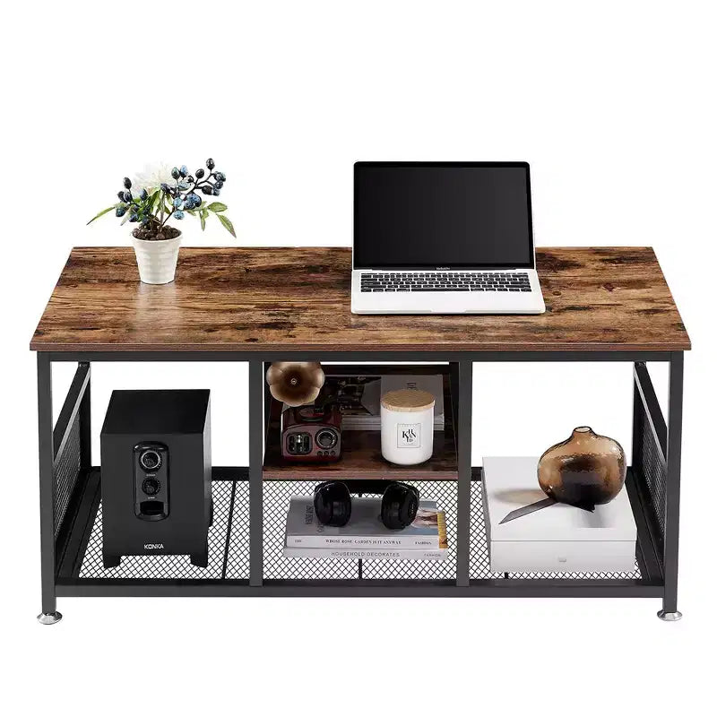 39.4 Inch Rectangle Coffee Table with Storage Shelf, Industrial Entertainment Center
