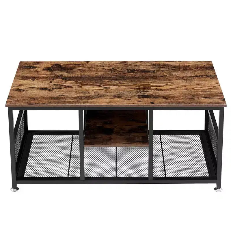 39.4 Inch Rectangle Coffee Table with Storage Shelf, Industrial Entertainment Center