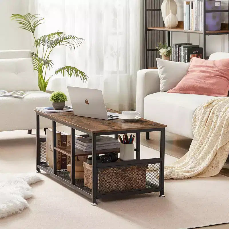 39.4 Inch Rectangle Coffee Table with Storage Shelf, Industrial Entertainment Center