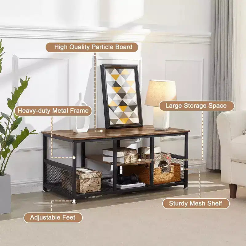 39.4 Inch Rectangle Coffee Table with Storage Shelf, Industrial Entertainment Center