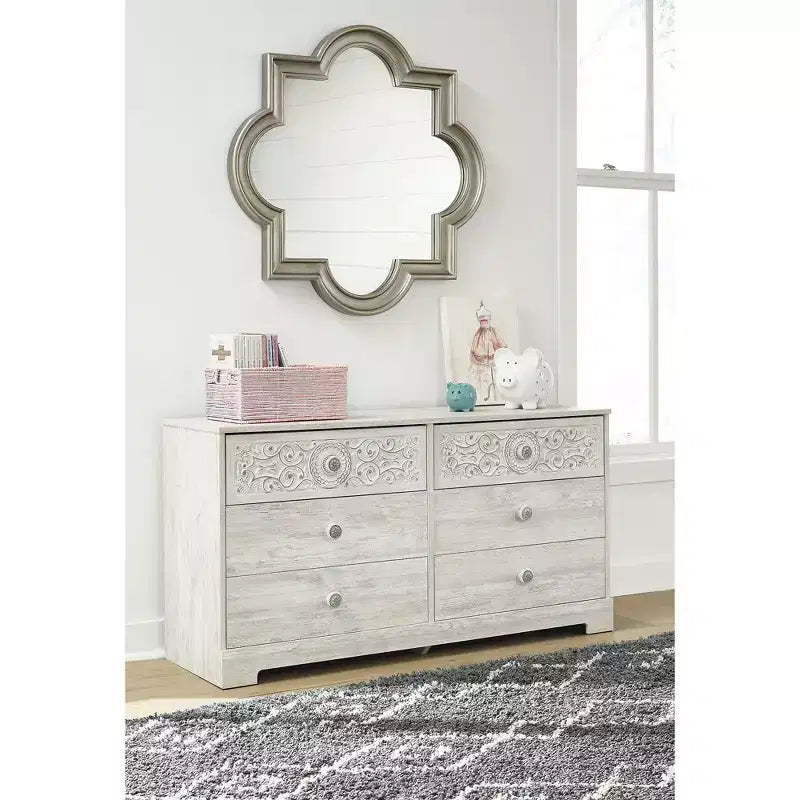 Boho 6 Drawer Dresser, Whitewash