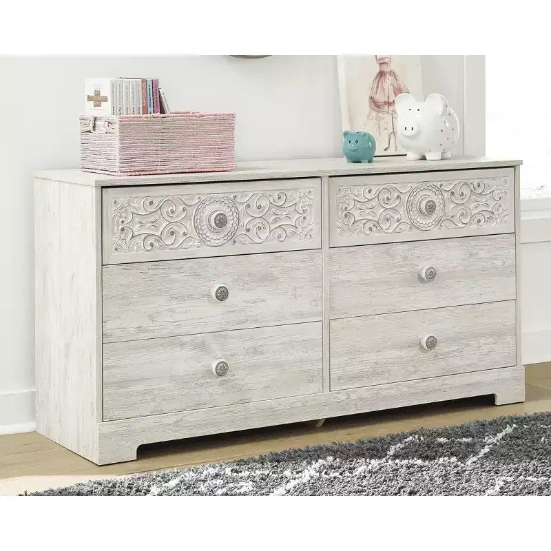 Boho 6 Drawer Dresser, Whitewash