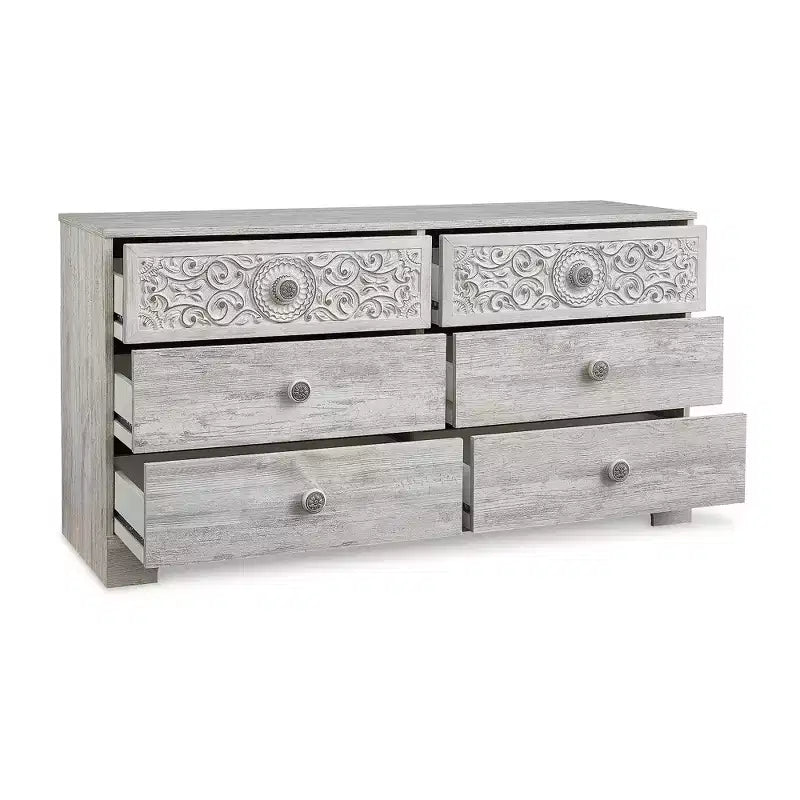Boho 6 Drawer Dresser, Whitewash