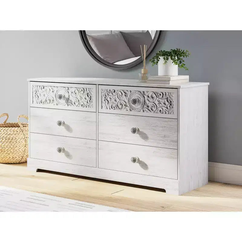 Boho 6 Drawer Dresser, Whitewash