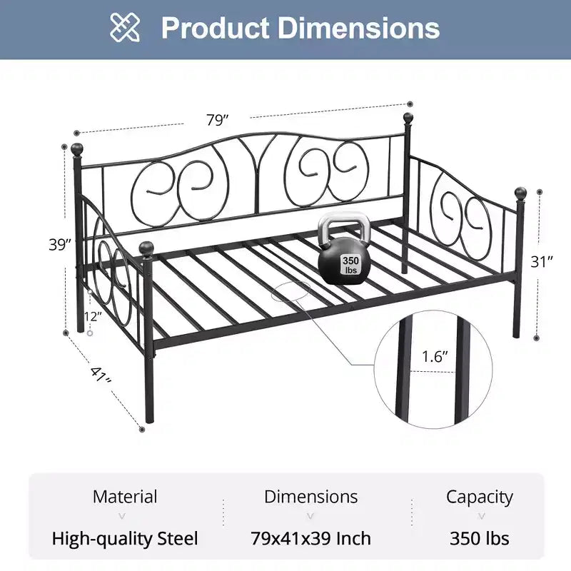Twin Metal Daybed Frame, Sofa Bed with Under-bed Storage, Easy Assembly, No Box Spring Needed