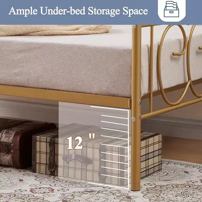 Twin Metal Daybed Frame, Sofa Bed with Under-bed Storage, Easy Assembly, No Box Spring Needed