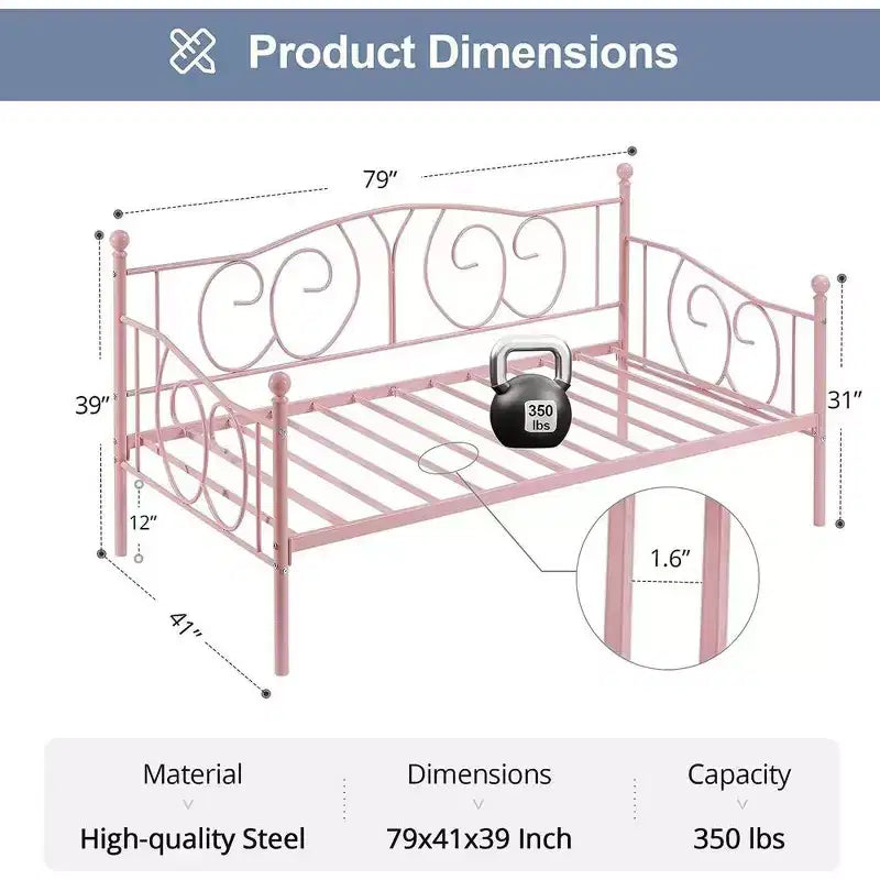 Twin Metal Daybed Frame, Sofa Bed with Under-bed Storage, Easy Assembly, No Box Spring Needed