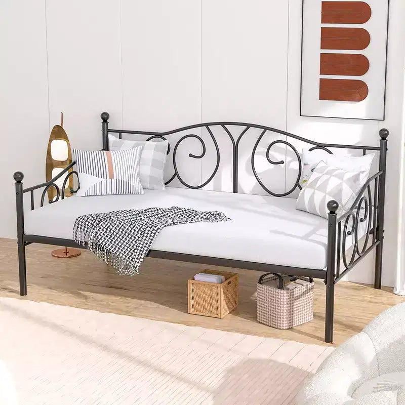 VECELO Twin Metal Daybed Frame, Sofa Bed with Under-bed Storage, Easy Assembly, No Box Spring Needed